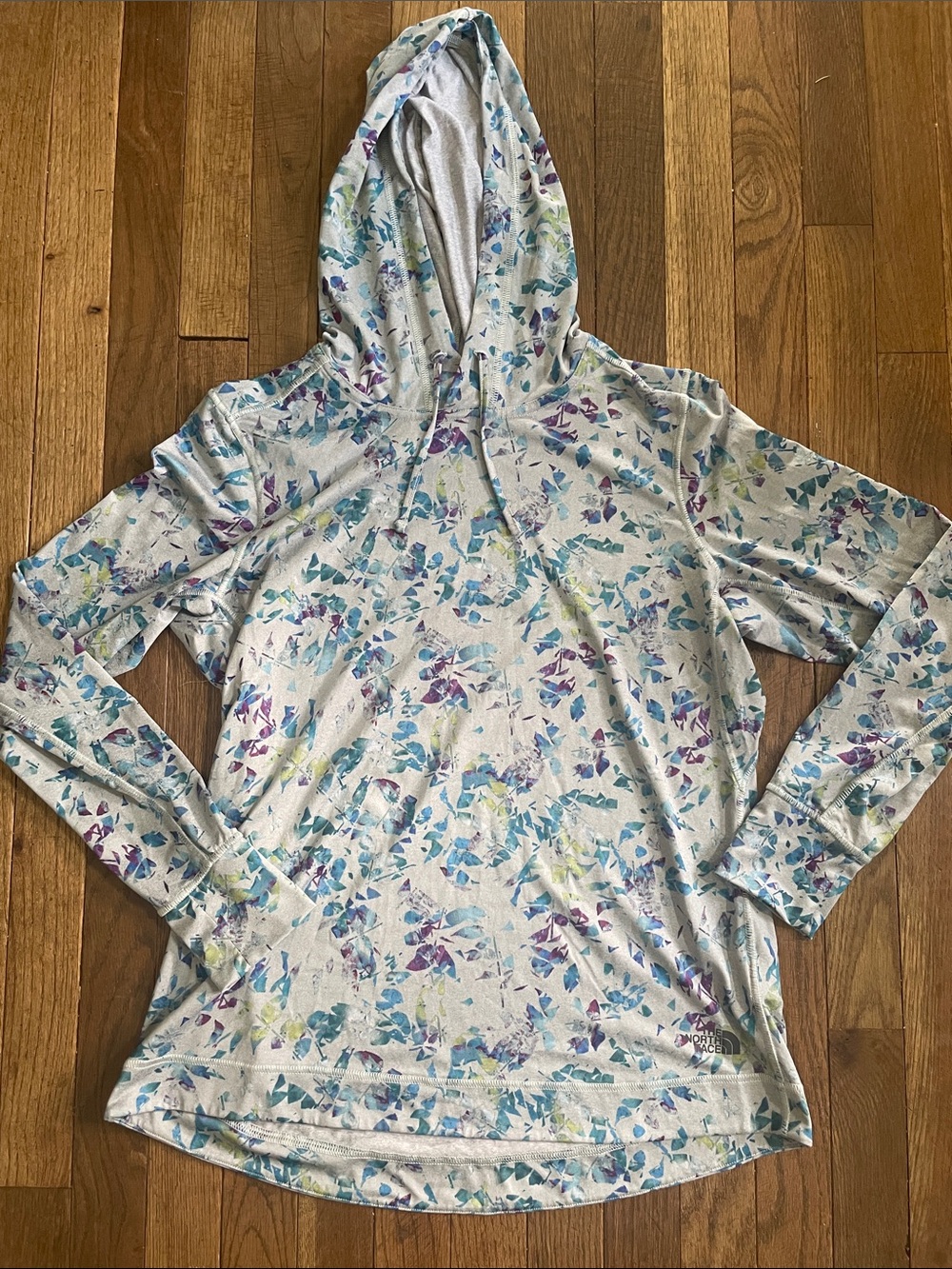 North Face Light Gray Floral Hooded Long-Sleeve Top
